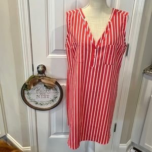 New York and Company dress | size L | sleeveless, striped, salmon pink, white